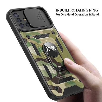 Tank Back Cover for Samsung Galaxy A71 , Inbuilt Ring & Slider [Military Grade Protection] Shockproof Lens Protection Case (Green)