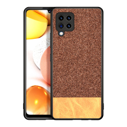 Soft Fabric & Leather Hybrid for Samsung Galaxy M42 (5G) Back Cover, Shockproof Protection Slim Hard Back Case (Brown)