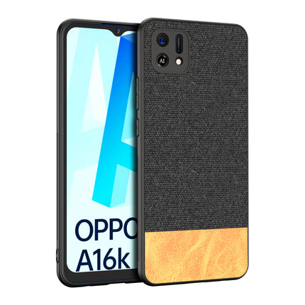 Soft Fabric & Leather Hybrid Protective Case Cover for Oppo A16K (Black ,Brown)