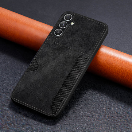 Mobizang Razor Wallet Back Case for Samsung Galaxy A34 (5G) | Slim PU Leather & Fabric Cover with Inbuilt Card Pocket (Black)