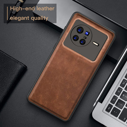 Tux Back Case for Vivo X80 , Slim Leather Case with Soft Edge Shockproof Back Cover (Brown)