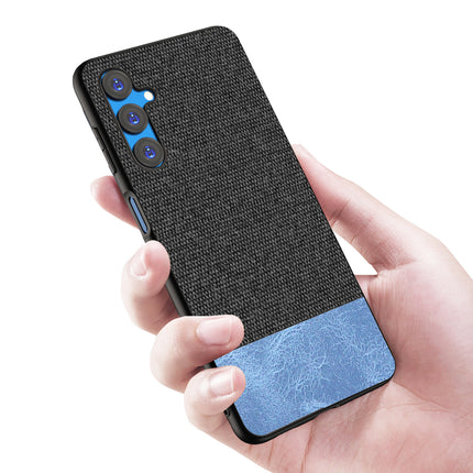 KAPA Soft Fabric & Leather Hybrid Protective Back Cover for Samsung Galaxy F54 | Shockproof Slim Hard Anti Slip Back Case (Black , Blue)