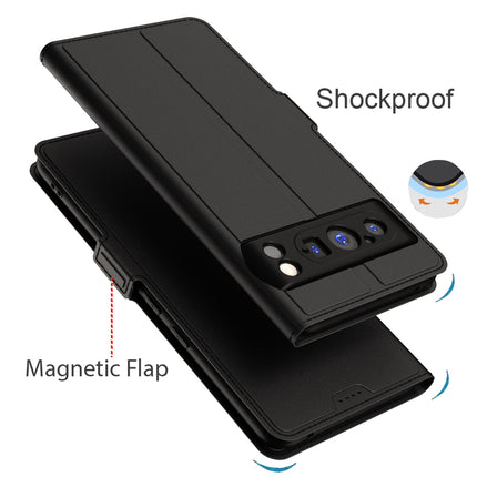 Mobizang Noble Slim Magnetic Leather Flip Case Cover for Google Pixel 8 PRO | Card Holder Stand Leather Flip Wallet Case (Black)