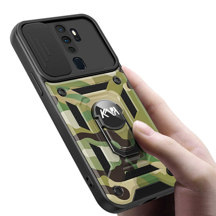 Tank Back Cover for Oppo A9 (2020) , Inbuilt Ring & Slider [Military Grade Protection] Shockproof Lens Protection Case (Green)