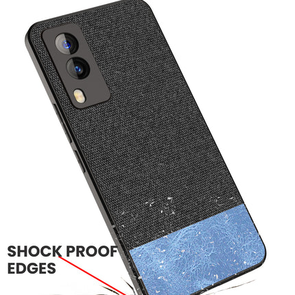 Soft Fabric & Leather Hybrid Protective Case Cover for Vivo V21E (5G) (Black,Blue)