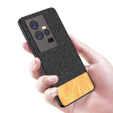 Mobizang Soft Fabric & Leather Hybrid for IQOO 11 Back Cover | Shockproof Hybrid Slim Hard Anti Slip Back Case (Black , Brown)