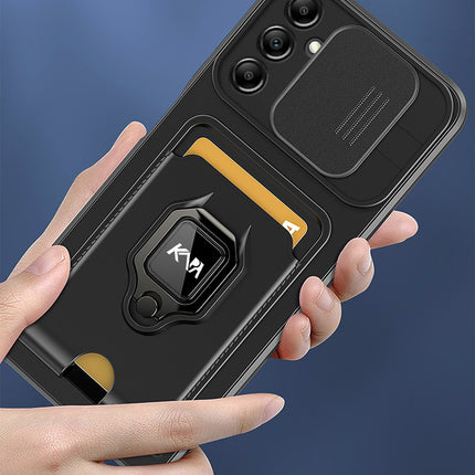 Mobizang Bisen Back Cover for Samsung Galaxy A54 (5G) | Inbuilt Camera Slider Ring Stand and Card Pocket Shockproof Slim Bumper Back Case (Black)