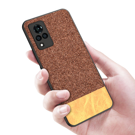 Soft Fabric & Leather Hybrid for Vivo V21  Back Cover, Shockproof Protection Slim Hard Back Case (Brown)