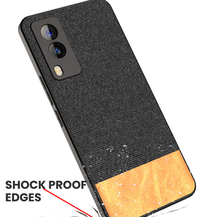 Soft Fabric & Leather Hybrid Protective Case Cover for Vivo V21E (5G) (Black,Brown)