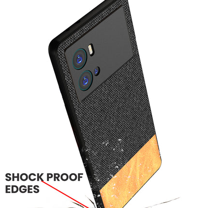 Mobizang Soft Fabric & Leather Hybrid Protective Back Cover for Iqoo 9 PRO | Shockproof Slim Hard Anti Slip Back Case (Black , Brown)