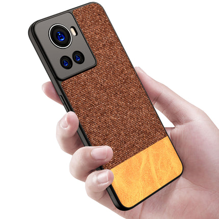 Soft Fabric & Leather Hybrid Protective Back Case Cover for Oneplus 10R (Brown)