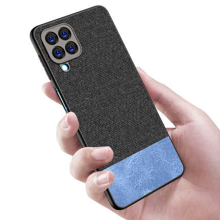 Soft Fabric & Leather Hybrid Protective Back Case Cover for Samsung Galaxy M53 (5G) (Black , Blue)