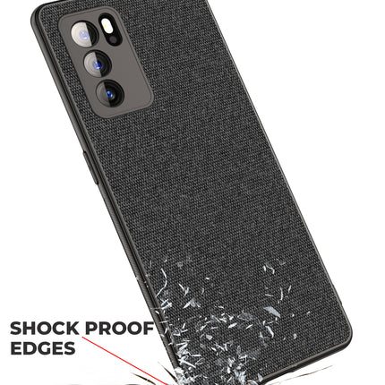 Soft Fabric Hybrid for Oppo Reno 6 Pro Back Cover, Shockproof Protection Slim Hard Back Case (Black)