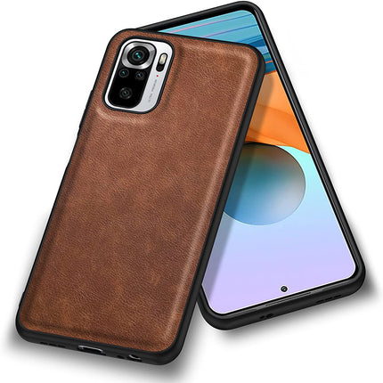 Tux Back Case for Xiaomi Redmi Note 10 /  Note 10S , Slim Leather Case with Soft Edge Shockproof Back Cover (Brown)