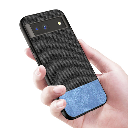 Mobizang Soft Fabric & Leather Hybrid Protective Back Cover for Google Pixel 8A | Shockproof Slim Hard Anti Slip Back Case (Black , Blue)