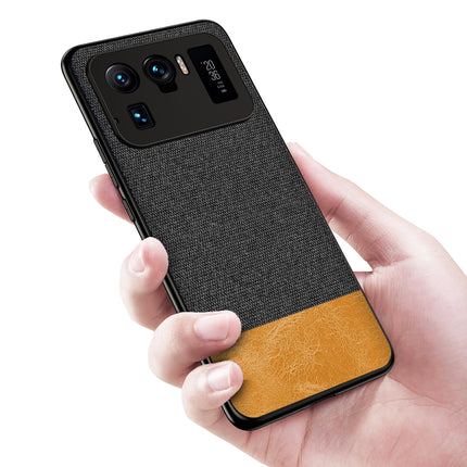 Soft Fabric & Leather Hybrid for Xiaomi Mi 11 Ultra  Back Cover, Shockproof Protection Slim Hard Back Case (Black,Brown)