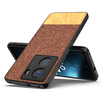 Mobizang Soft Fabric & Leather Hybrid Protective Case Cover for IQOO Z7 / Z7S (5G) | Shockproof Slim Hard Anti Slip Back Case (Brown)