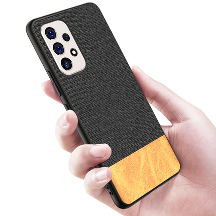 Soft Fabric & Leather Hybrid for Samsung Galaxy A73 Back Cover, Shockproof Protection Slim Hard Back Case (Black ,Brown)