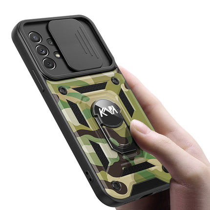 Tank Back Cover for Samsung Galaxy A72 , Inbuilt Ring & Slider [Military Grade Protection] Shockproof Lens Protection Case (Green)