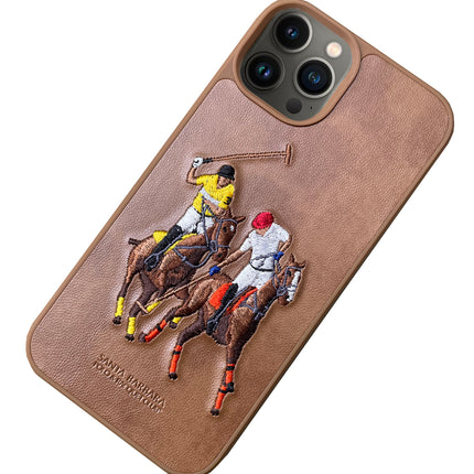 Santa Barbara Polo Jockey Series Luxury Leather Back Case Cover for Apple iPhone 13 Pro Max (6.7), Brown