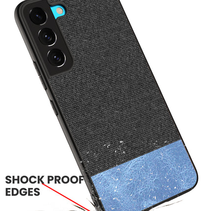 Soft Fabric & Leather Hybrid Protective Case Cover for Samsung Galaxy S22 + ( Plus ) (Black,Blue)