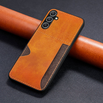 Mobizang Razor Wallet Back Case for Samsung Galaxy A34 (5G) | Slim PU Leather & Fabric Cover with Inbuilt Card Pocket (Brown)