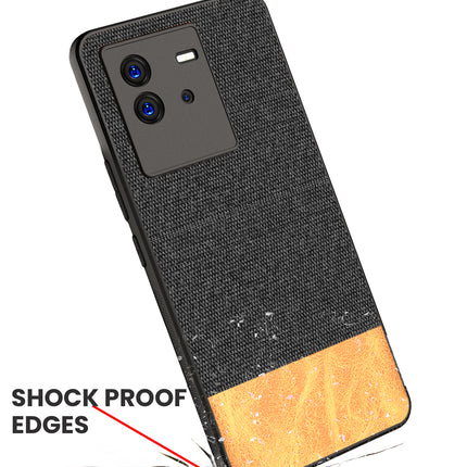 Mobizang Soft Fabric & Leather Hybrid Protective Case Cover for Vivo IQOO Neo 6 (5G) (Black,Brown)