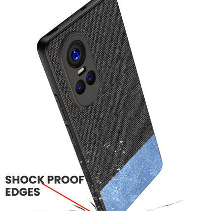 KAPA Soft Fabric & Leather Hybrid Protective Back Cover for Oppo Reno 10 / Reno 10 PRO (5G) | Shockproof Slim Hard Anti Slip Back Case (Black , Blue)