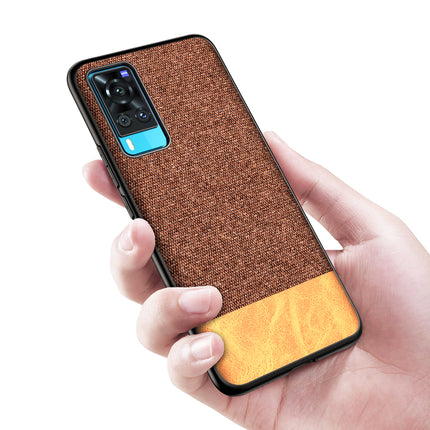 Soft Fabric & Leather Hybrid for Vivo X60 Back Cover, Shockproof Protection Slim Hard Back Case (Brown)