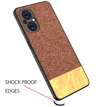 Soft Fabric & Leather Hybrid Protective Back Case Cover for Oppo F21 PRO (5G) (Brown)