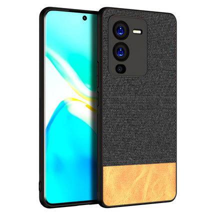 Mobizang Soft Fabric & Leather Hybrid Protective Case Cover for Vivo V25 PRO (5G) (Black,Brown)