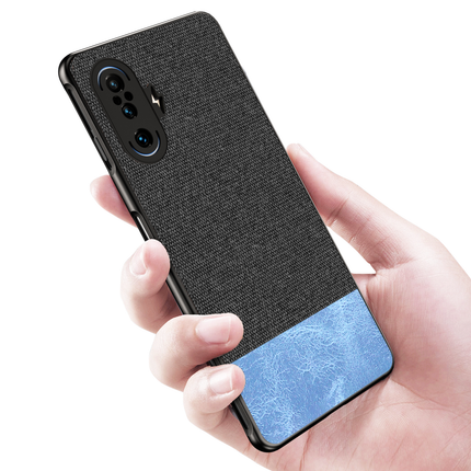 Soft Fabric & Leather Hybrid Protective Case Cover for Poco F3 GT (Black,Blue)