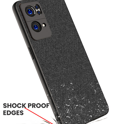 Soft Fabric Hybrid for Oppo Reno 7 Pro (5G) Back Cover, Shockproof Protection Slim Hard Back Case (Black)