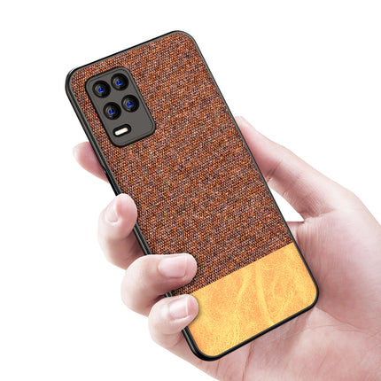 Soft Fabric & Leather Hybrid for Realme 8 (5G) Back Cover, Shockproof Protection Slim Hard Back Case (Brown)