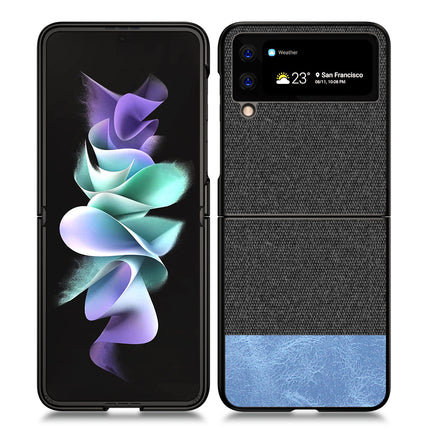 Soft Fabric & Leather Hybrid Protective Case Cover for Samsung Galaxy Z Flip 3 (Black,Blue)