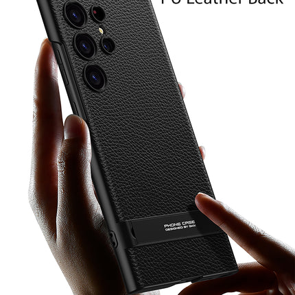 Mobizang Leather Ultra Thin Back Case for Samsung Galaxy S24 Ultra Cover | with Inbuilt Stand Full Body Protection Back Cover (Black)