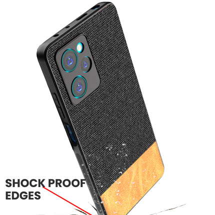 Mobizang Soft Fabric & Leather Hybrid for Poco X5 PRO Back Cover | Shockproof Hybrid Slim Hard Anti Slip Back Case (Black, Brown)