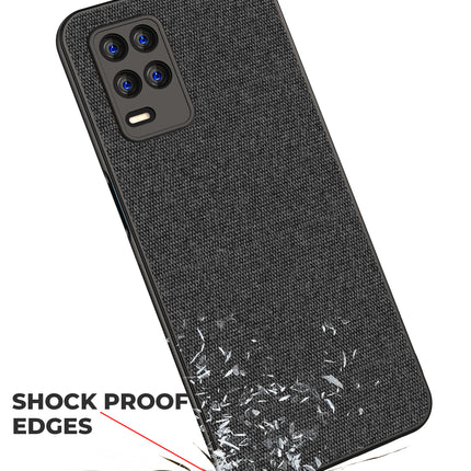 Soft Fabric Hybrid for Realme 8 (5G) Back Cover, Shockproof Protection Slim Hard Back Case (Black)