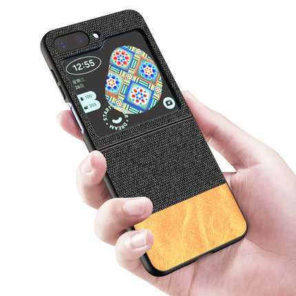 KAPA Soft Fabric & Leather Hybrid Protective Back Cover for Samsung Galaxy Z Flip 5 | Shockproof Slim Hard Anti Slip Back Case (Black , Brown)