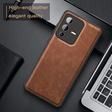 Tux Back Case For Vivo V23 (5G) , Slim Leather Case with Soft Edge Shockproof Back Cover (Brown)