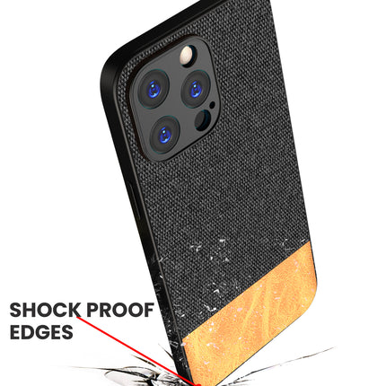 Mobizang Soft Fabric & Leather Hybrid Protective Back Cover for Apple iPhone 15 Pro | Shockproof Slim Hard Anti Slip Back Case (Black::Brown)