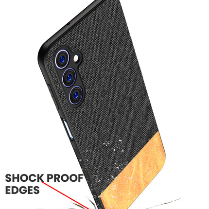 Mobizang Soft Fabric & Leather Hybrid Protective Case Cover for Samsung Galaxy F34 (5G) / M34 (5G) | Shockproof Slim Hard Anti Slip Back Case (Black,Brown)