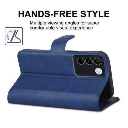 Mobizang Prime Slim Magnetic Flip Cover for Vivo V27/ V27 PRO | PU Leather Shockproof Folio Case with Card Holders RFID Blocking Kickstand (Blue)