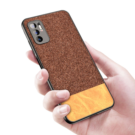 Soft Fabric & Leather Hybrid for Poco M3 Pro Back Cover, Shockproof Protection Slim Hard Back Case (Brown)