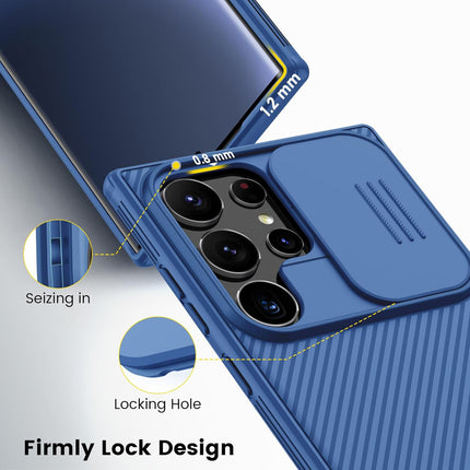 Mobizang Camshield Back Cover for Samsung Galaxy S24 ULTRA | Inbuilt Slider Shockproof Lens Protection Case (Blue)