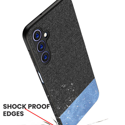 Mobizang Soft Fabric & Leather Hybrid Protective Case Cover for Samsung Galaxy F34 (5G) / M34 (5G) | Shockproof Slim Hard Anti Slip Back Case (Black,Blue)