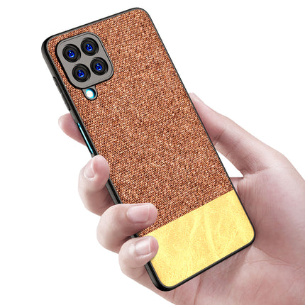 Soft Fabric & Leather Hybrid Protective Back Case Cover for Samsung Galaxy M53 (5G) (Brown)