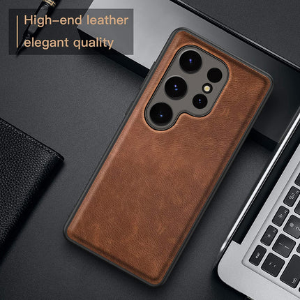 Mobizang Tux Leather Back Cover for Samsung Galaxy S24 Ultra | Slim Shockproof Camera Protection Bumper Case (Brown)
