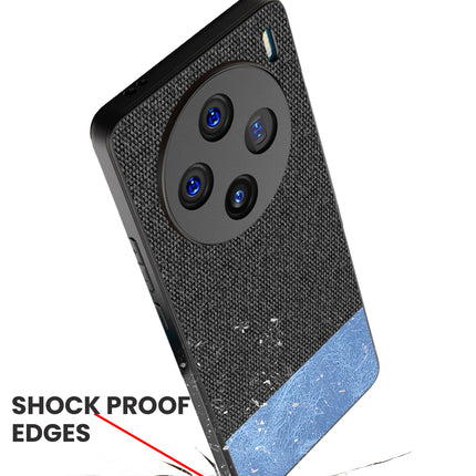 Mobizang Soft Fabric & Leather Hybrid Protective Back Cover for Vivo X100 | Shockproof Slim Hard Anti Slip Back Case (Black , Blue)
