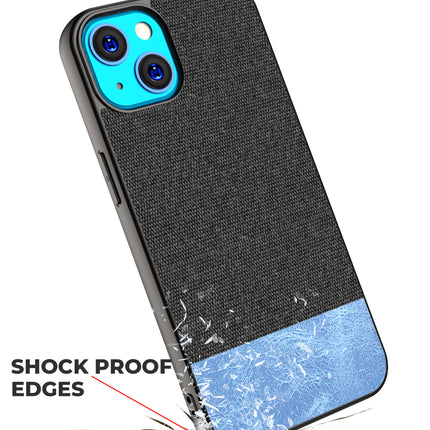 Soft fabric & Leather Hybrid Protective Case Cover for Apple iphone 13 (Black,Blue)